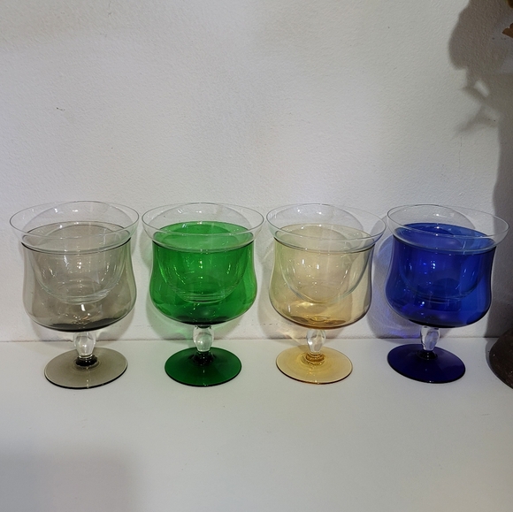 Vintage Bohemian set of 4, Shrimp Cocktail Glasses with Insert - Picture 3 of 9